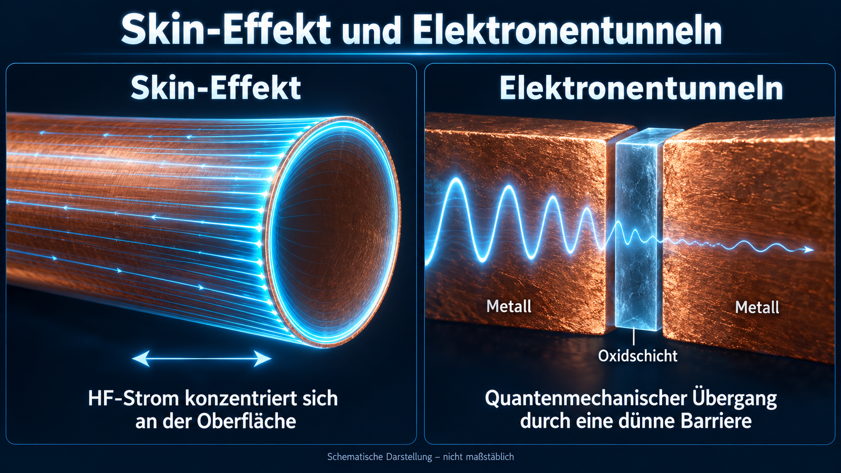 Illustration Skin-Effekt und Elektronentunneln